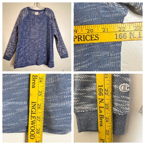 Champion Womens Blue Long-Sleeve Raglan Knit Pullover Sweatshirt Size L Cozy - Picture 8 of 15